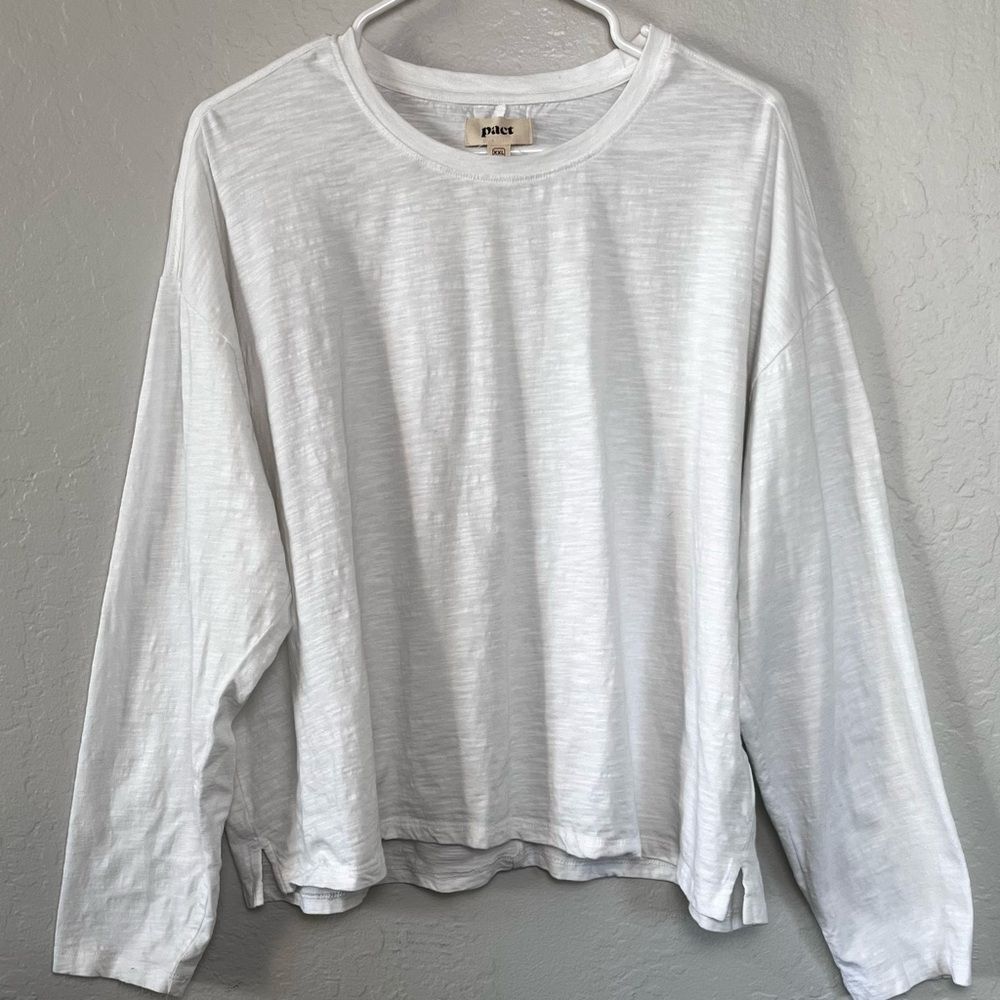 Pact Organic Cotton White Relaxed Long Sleeve T-Shirt Size XXL Minimalist